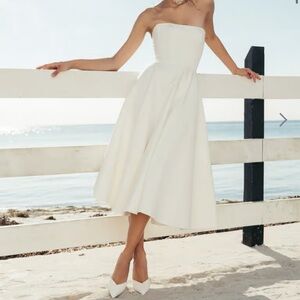 Jenny Yoo Carrie, Strapless Tea-Length Dress in Ivory
